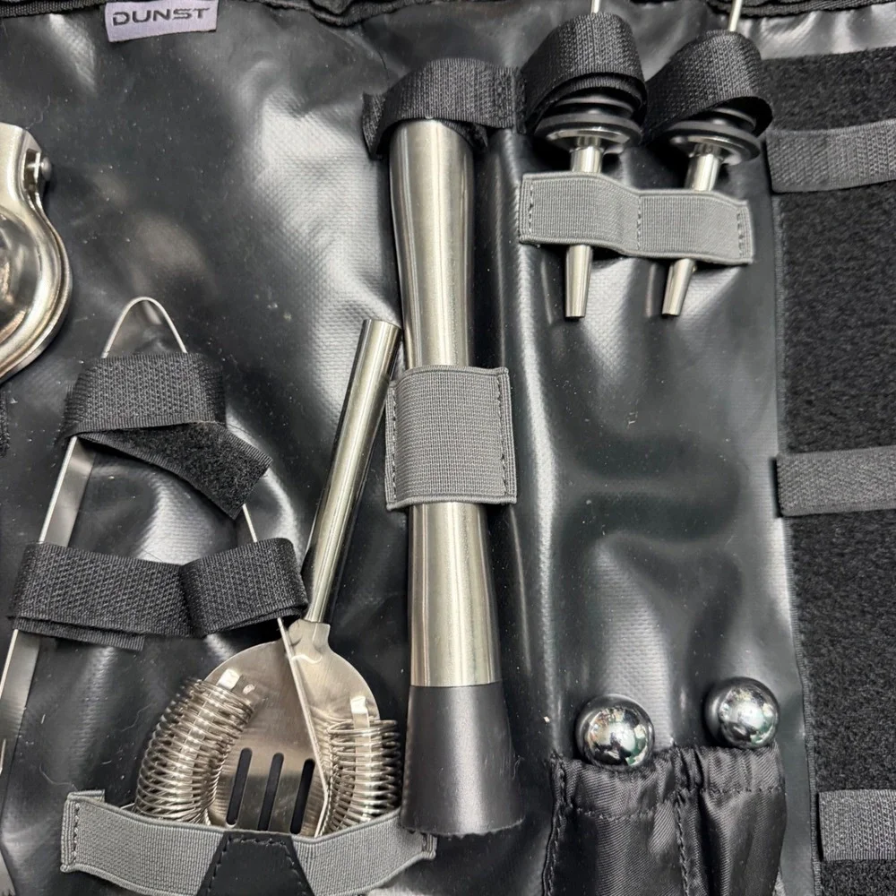 Dunst Professional Travel Bar Tool Set Canvas Bag Stainless Steel Bartender Kit